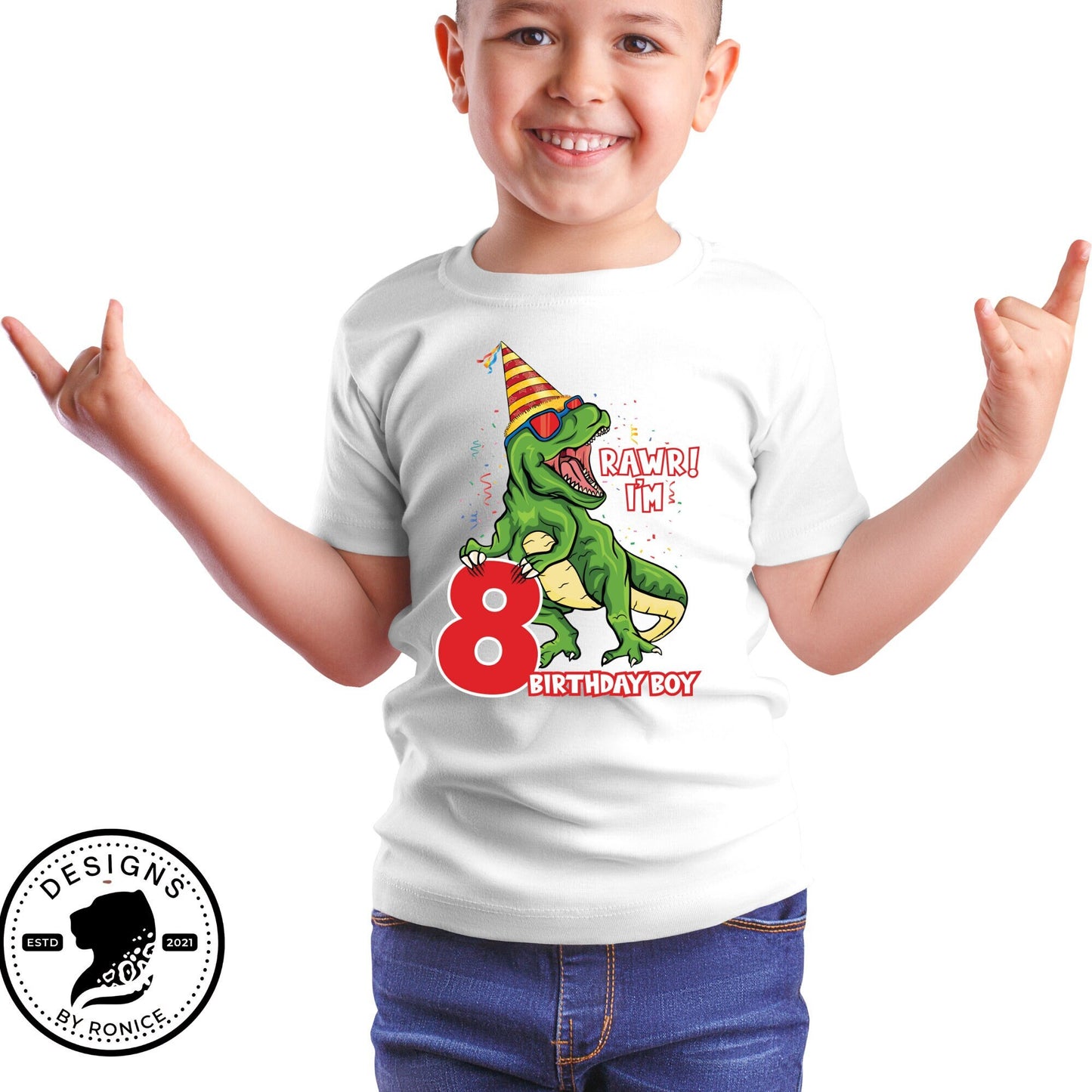 Dinosaur Birthday Boy Shirts, Ages 1-9 Birthday Shirt, T-rex Birthday Shirt, 4th Birthday boy Shirt, 2nd Birthday Boy Shirt, First Birthday