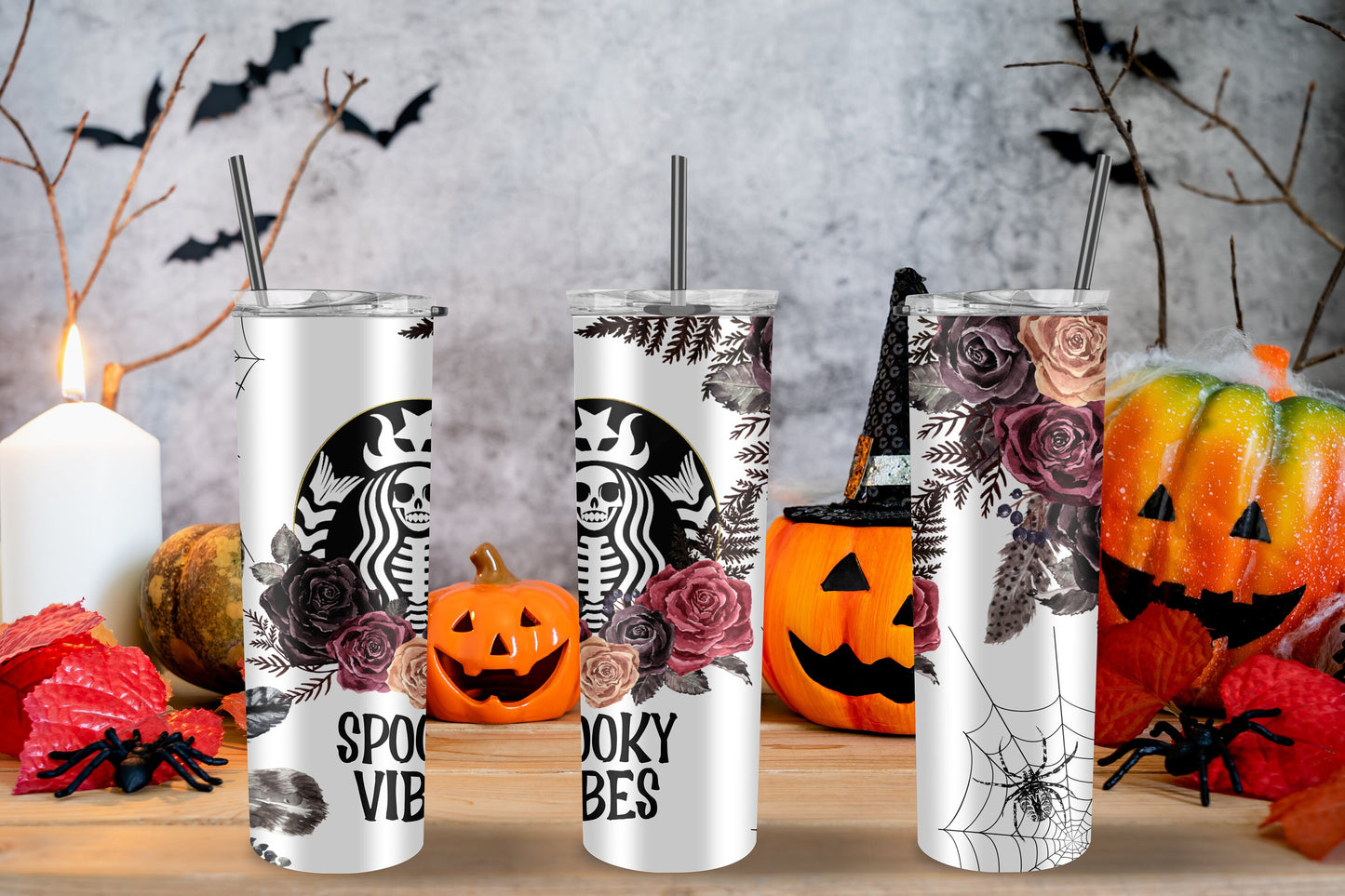 Spooky vibes tumbler, Halloween tumbler, Halloween cup, Skeleton Tumbler, Fall, Custom Tumblers, 20 oz Tumbler, Halloween gift