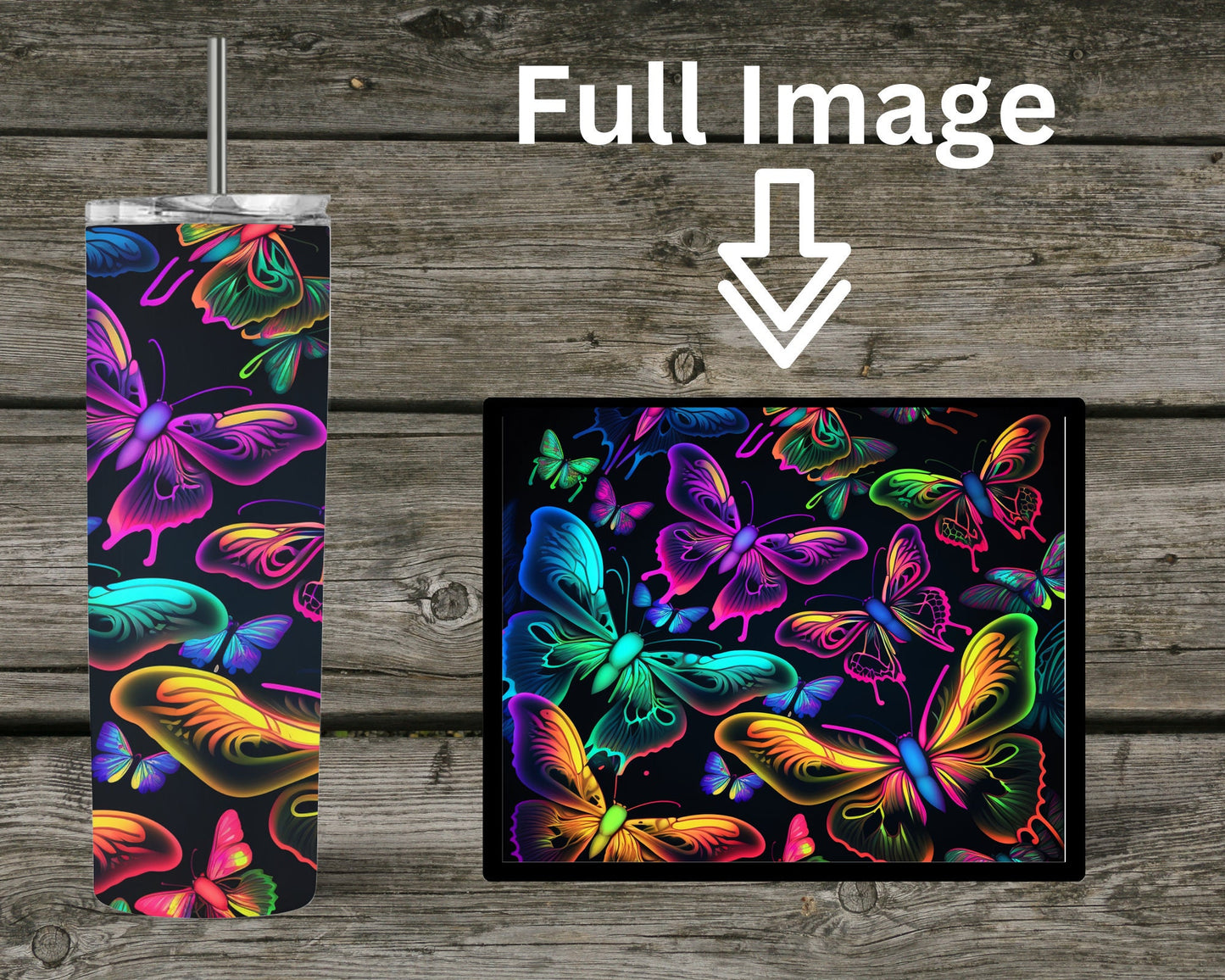 Colorful Butterfly Tumbler, Custom tumbler, Sublimation Tumbler, 20 oz Skinny tumbler, Magical Butterfly tumbler, Tumbler with straw and lid