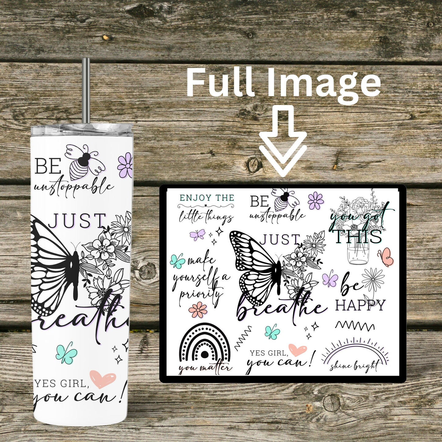 20 oz Affirmations Tumbler Positive Affirmations Tumbler Butterflies Inspirational Quotes Daily Reminder
