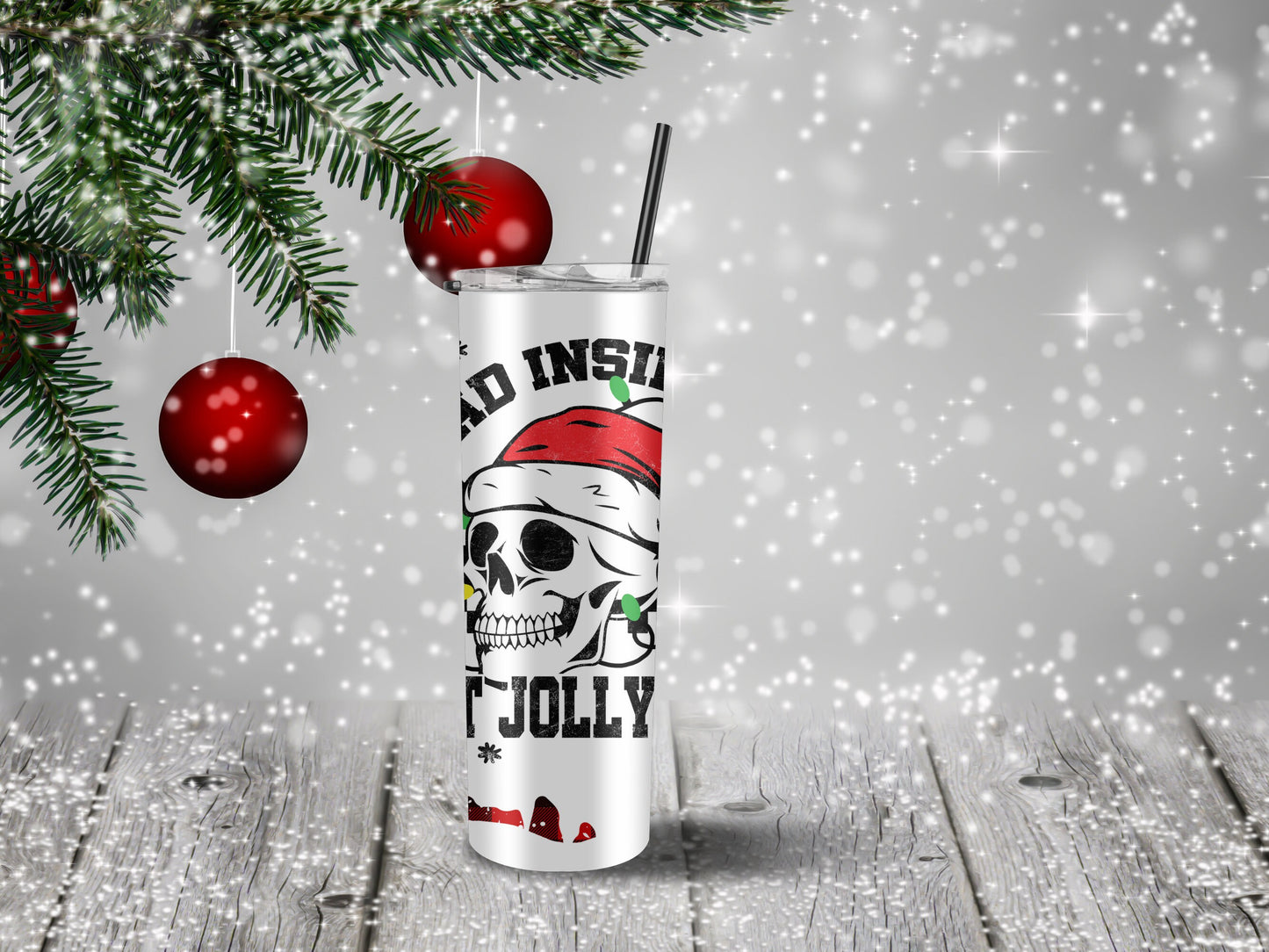 Dead Inside But Jolly AF Tumbler, Christmas Tumbler, Jolly AF Tumbler, Christmas Gift, Skull Tumbler, 20 oz Skinny Tumbler