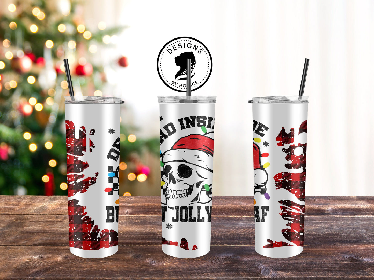 Dead Inside But Jolly AF Tumbler, Christmas Tumbler, Jolly AF Tumbler, Christmas Gift, Skull Tumbler, 20 oz Skinny Tumbler