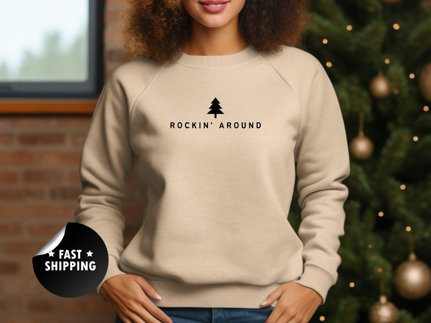 Rockin Around Sweater, Christmas Crewneck Sweater, Christmas Shirt for Women, Holiday Sweater, Christmas Gift, Christmas Tree Sweater