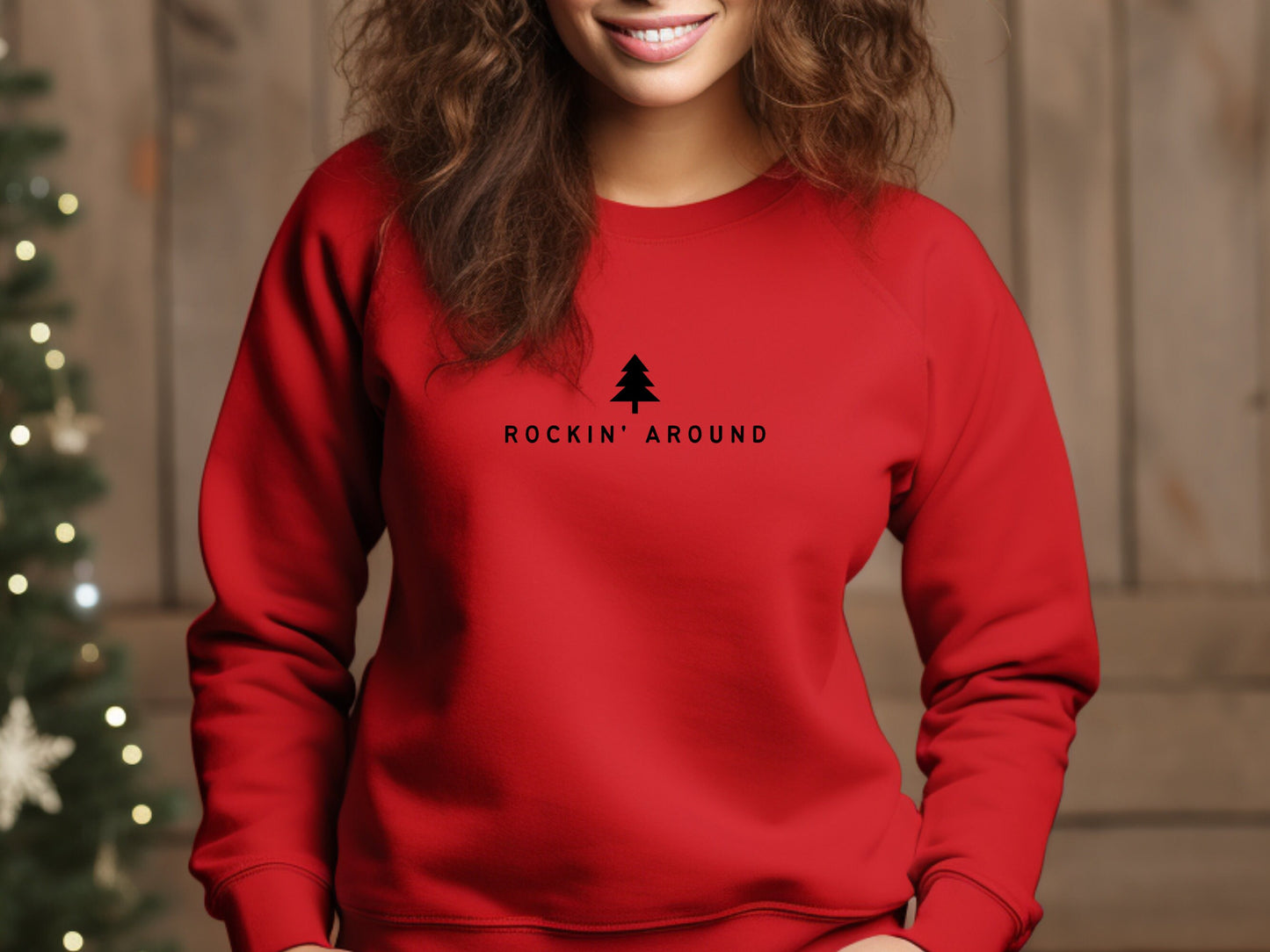 Rockin Around Sweater, Christmas Crewneck Sweater, Christmas Shirt for Women, Holiday Sweater, Christmas Gift, Christmas Tree Sweater