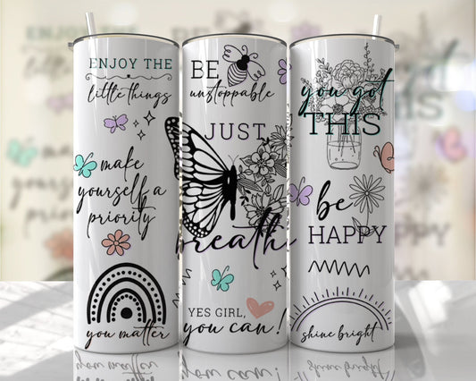 20 oz Affirmations Tumbler Positive Affirmations Tumbler Butterflies Inspirational Quotes Daily Reminder