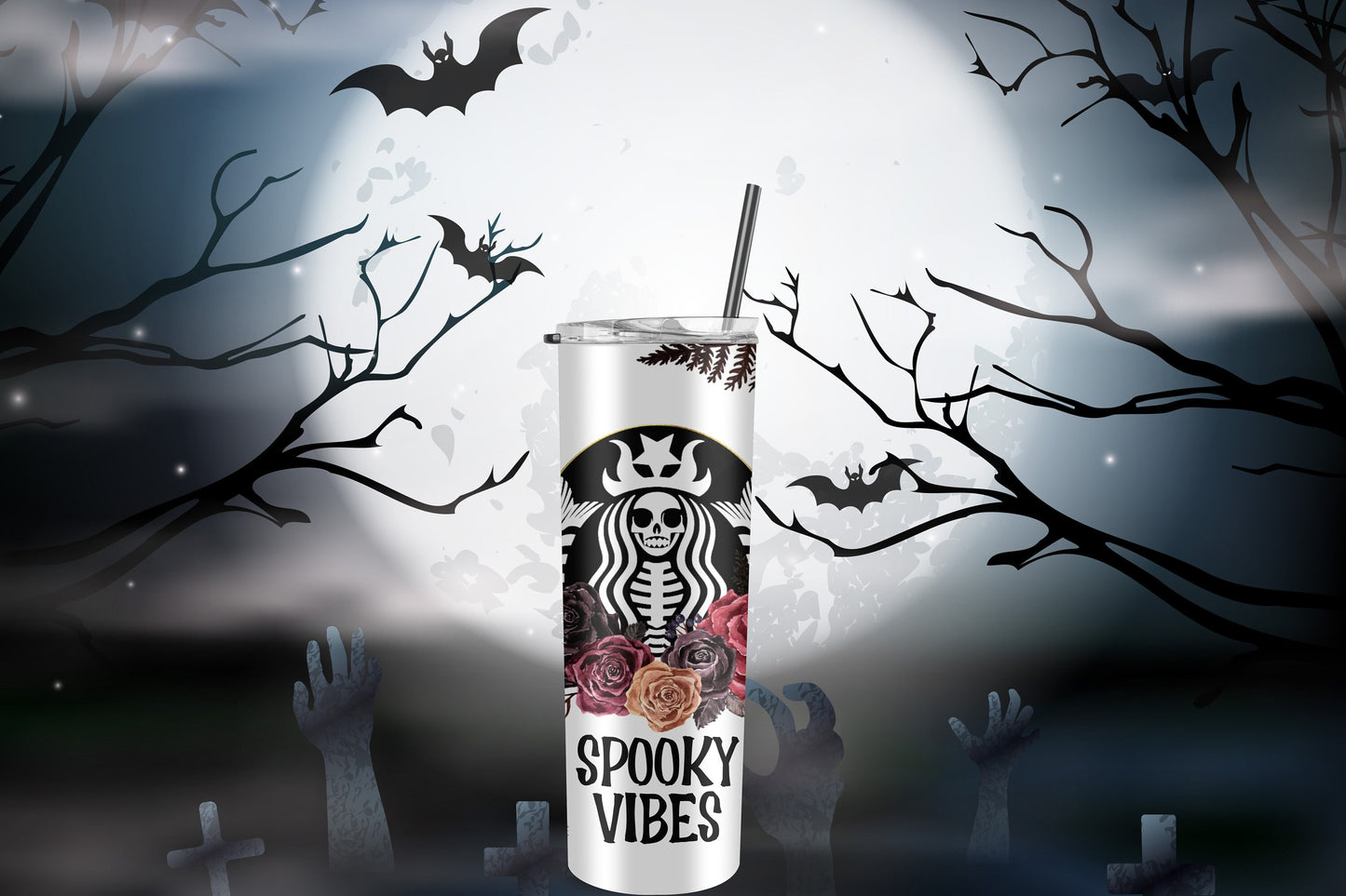 Spooky vibes tumbler, Halloween tumbler, Halloween cup, Skeleton Tumbler, Fall, Custom Tumblers, 20 oz Tumbler, Halloween gift