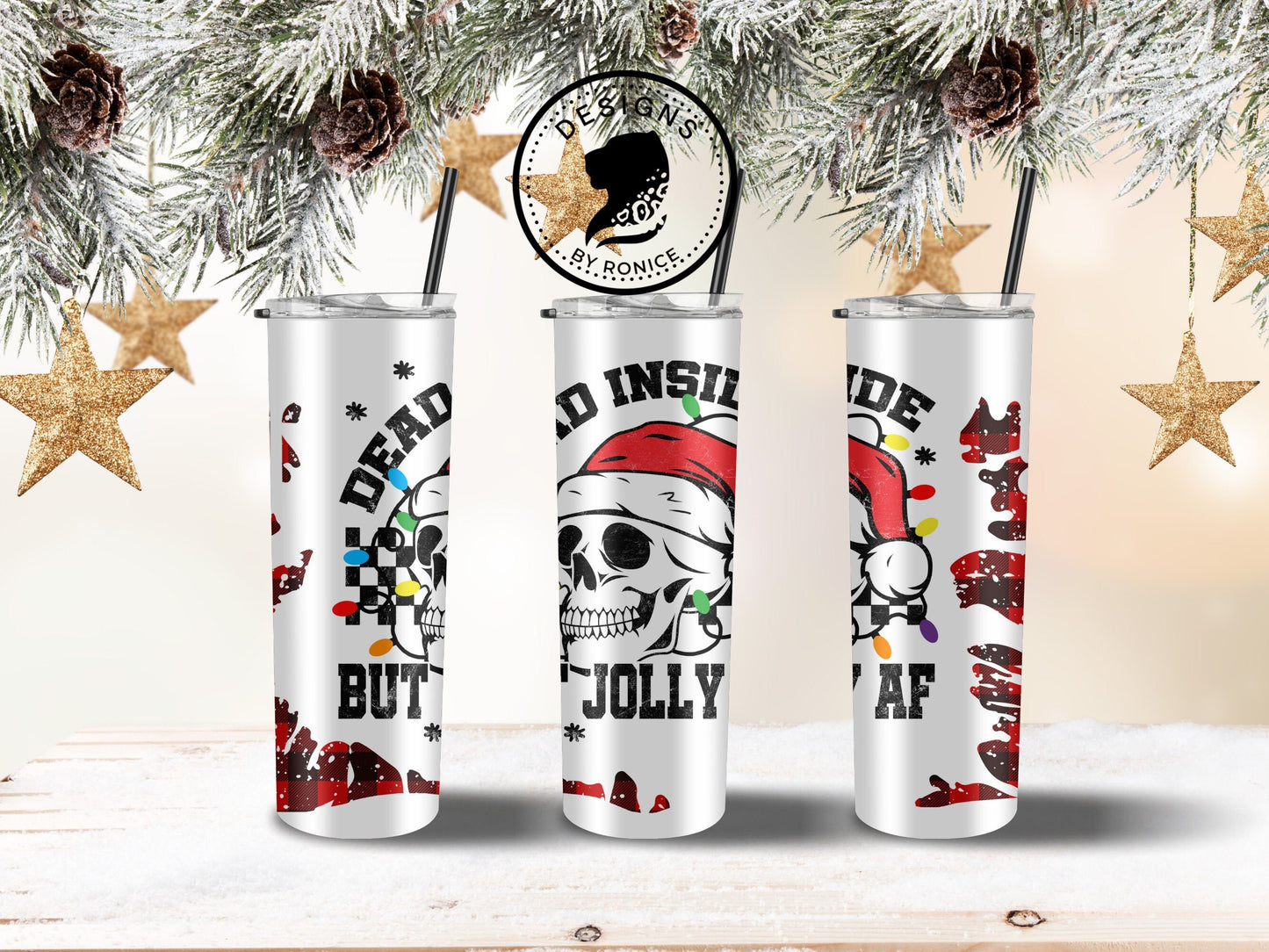 Dead Inside But Jolly AF Tumbler, Christmas Tumbler, Jolly AF Tumbler, Christmas Gift, Skull Tumbler, 20 oz Skinny Tumbler