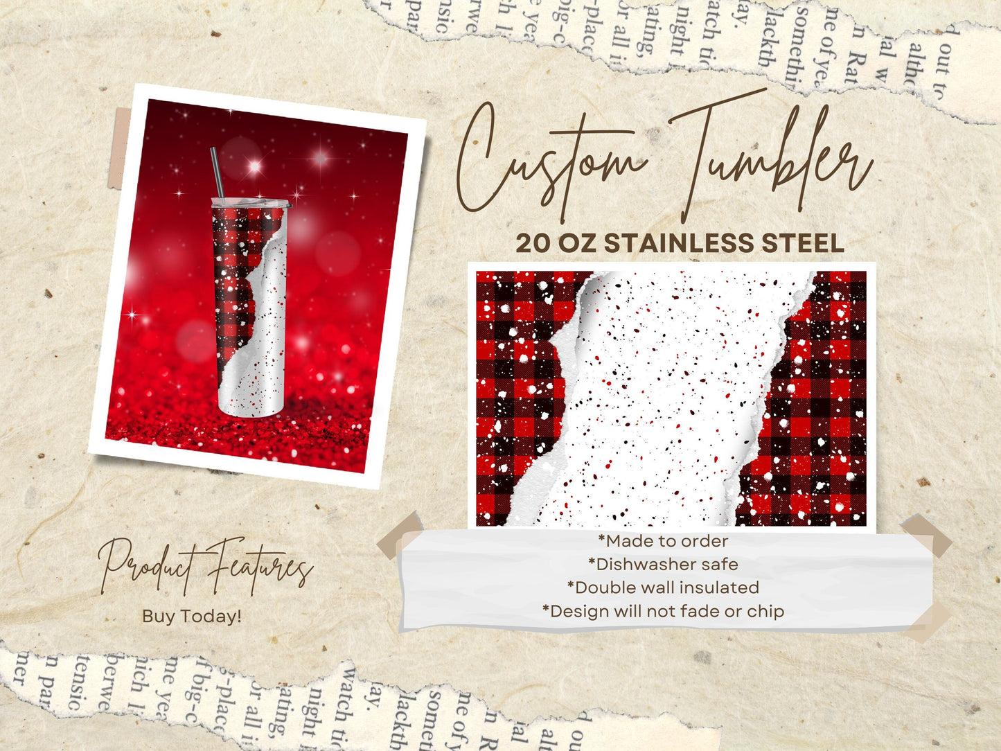 Christmas Tumbler, Wrapping Paper Tumbler, 20 oz Christmas Tumbler, Holiday Tumbler, Gift for her, Christmas Gift