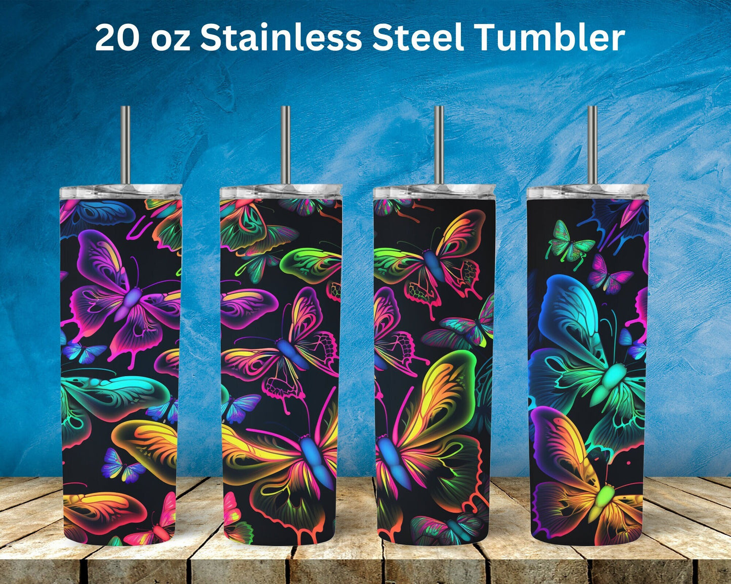 Colorful Butterfly Tumbler, Custom tumbler, Sublimation Tumbler, 20 oz Skinny tumbler, Magical Butterfly tumbler, Tumbler with straw and lid