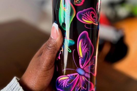 Colorful Butterfly Tumbler, Custom tumbler, Sublimation Tumbler, 20 oz Skinny tumbler, Magical Butterfly tumbler, Tumbler with straw and lid