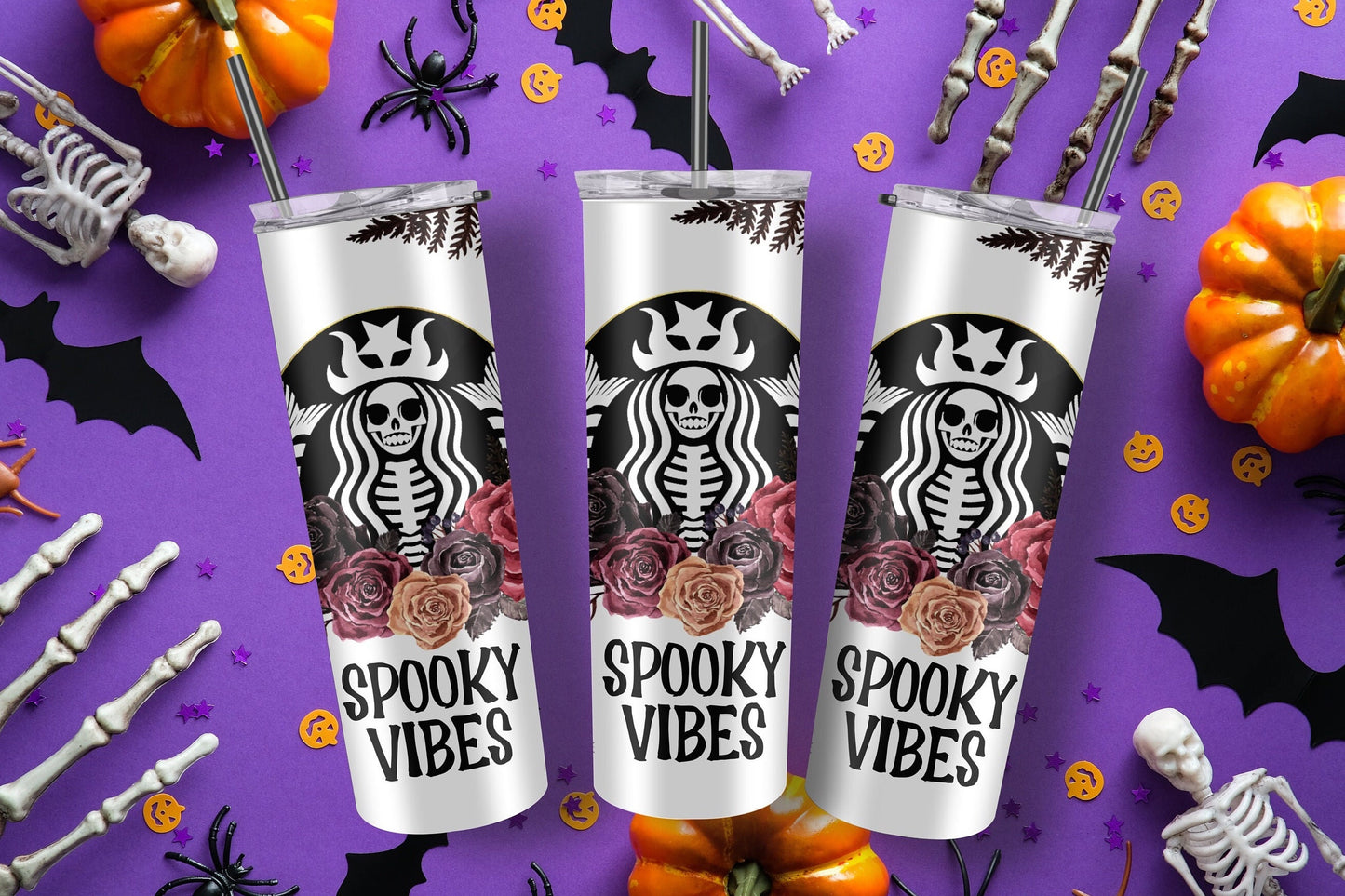 Spooky vibes tumbler, Halloween tumbler, Halloween cup, Skeleton Tumbler, Fall, Custom Tumblers, 20 oz Tumbler, Halloween gift