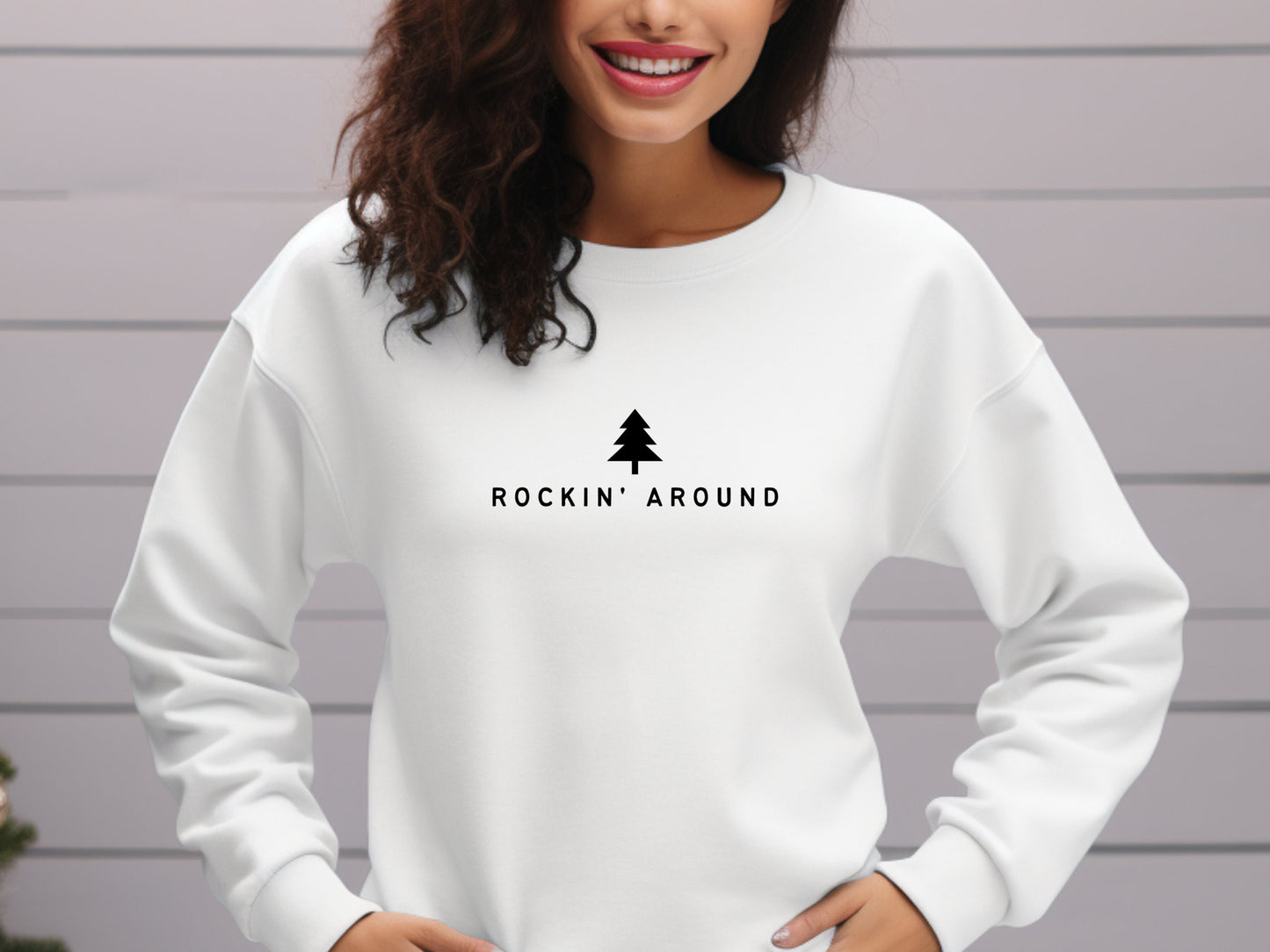 Rockin Around Sweater, Christmas Crewneck Sweater, Christmas Shirt for Women, Holiday Sweater, Christmas Gift, Christmas Tree Sweater