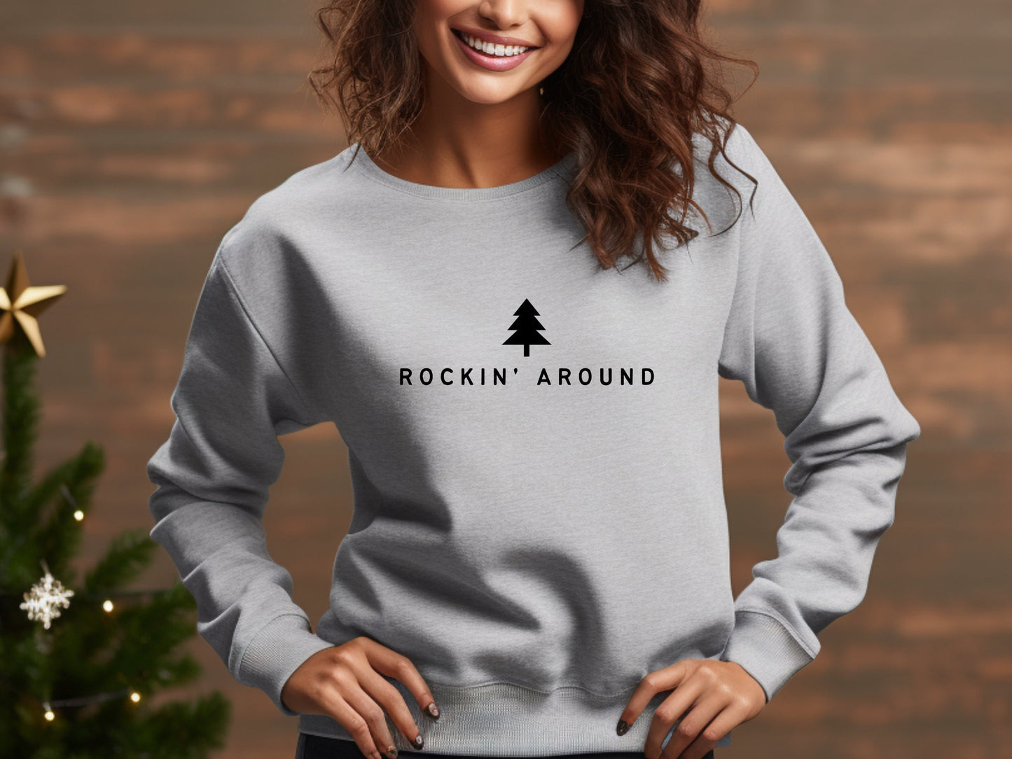 Rockin Around Sweater, Christmas Crewneck Sweater, Christmas Shirt for Women, Holiday Sweater, Christmas Gift, Christmas Tree Sweater